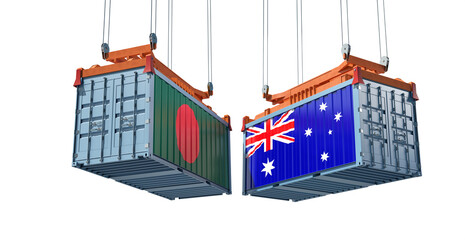 Freight containers with Bangladesh and Australia flag. 3D Rendering 