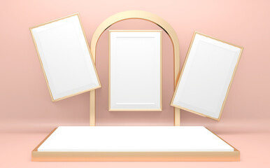 Pink podium minimalist mockup for podium display. 3D rendering