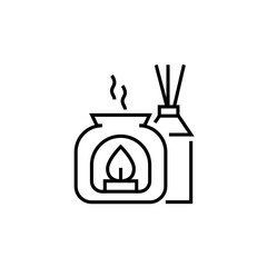 Candlestick and incense sticks icon. Decor house vector illustration.