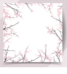 A square frame made of branches of blossoming sakura. Vector illustration in a flat style.
