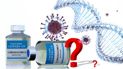 covid-19 doubts questions about vaccination vaccine covid 19 coronavirus covid-19 ampoule dna  blue  new - 3d rendering