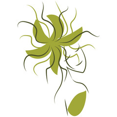 Portrait of female with plants growing on her head. Simple vector illustration.