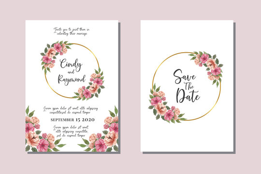 Wedding invitation floral watercolor hand drawn Flowers design Invitation Card Template Printable Size