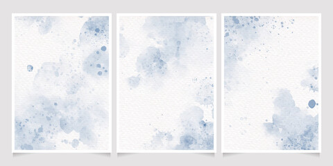 navy indigo blue watercolor wet wash splash on paper birthday or wedding invitation card background template collection