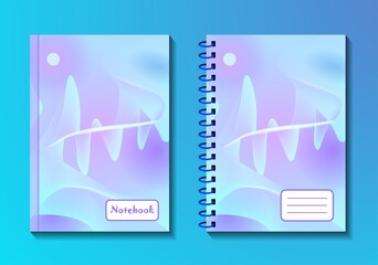 Fototapeta premium Fantasy landscape in neon colors. Mountains, the moon and natural sand bridge on alien planet. Template for notebook, workbook, notepad, book in abstract colorful design. Vector illustration, eps 10