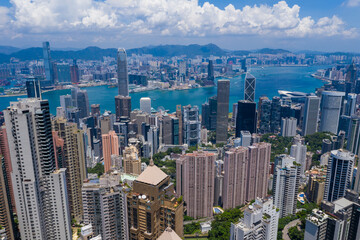 Fototapeta premium Top view of Hong Kong city
