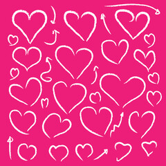 Obraz na płótnie Canvas Heart shaped white chalk lines on pink background