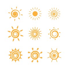Set of sun icons logo vector in various design. Sun icon silhouette on white isolated background.