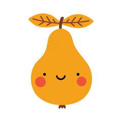 Pear kawaii logo, smile face vector handdrawn  