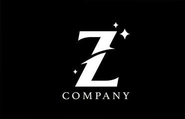 Z alphabet letter logo for business and branding. Simple creative star design with swoosh in black and white colors. Can be used for a luxury company or icon lettering