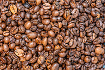 coffee beans close-up, view from the top