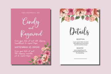Wedding invitation floral watercolor hand drawn Flowers design Invitation Card Template Printable Size