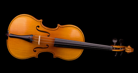 Violin music instrument closeup isolated on black
