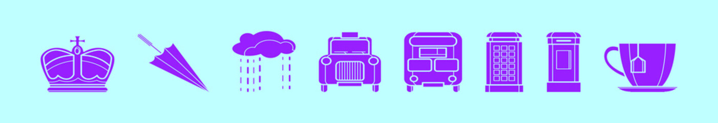 set of england cartoon icon design template with various models. vector illustration isolated on blue background