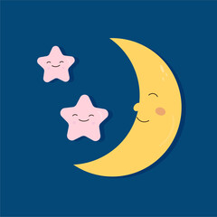 Cute cartoon moon with stars
