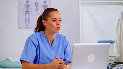 Woman practitioner assistant offering medical online advice for patient diagnosis. Physician using virtual discussion to consult patient, telemedicine and healthcare support, virtual meeting helping