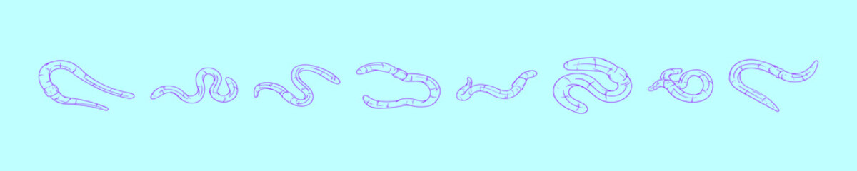 set of earthworm cartoon icon design template with various models. vector illustration isolated on blue background
