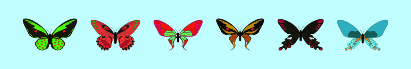 set of butterfly cartoon icon design template with various models. vector illustration isolated on blue background
