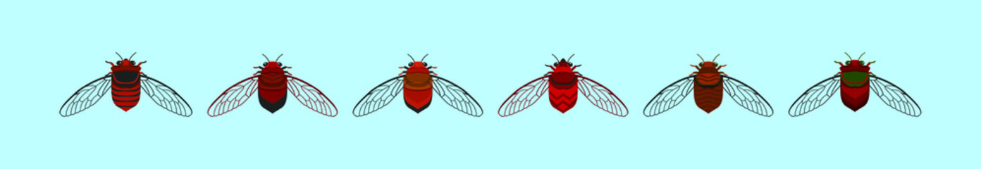 set of cicada cartoon icon design template with various models. vector illustration isolated on blue background