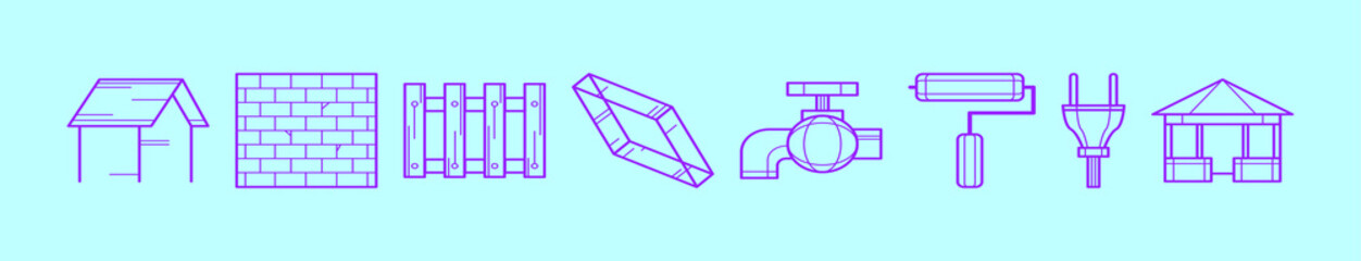 set of construction cartoon icon design template with various models. vector illustration isolated on blue background