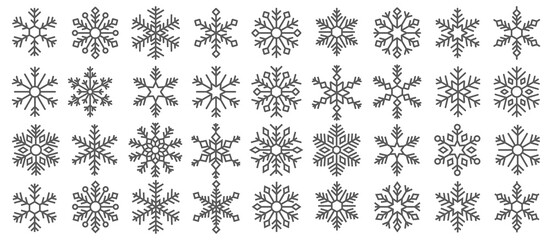 Snowflakes icons set. Winter pattern snow ornament,  Frost background, Vector illustration