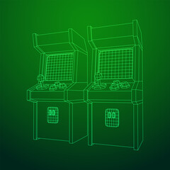 Arcade retro game machine. Wireframe low poly mesh vector illustration.