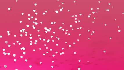 3D rendering of many small pink confetti hearts on red background