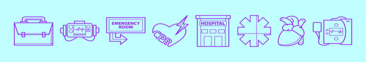 set of cardiopulmonary resuscitation cartoon icon design template with various models. vector illustration isolated on blue background