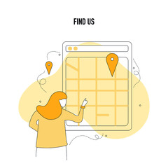 vector illustration find us concept, company information