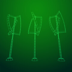 Darrieus wind turbine. Windmill generator wireframe low poly mesh. Vector illustration