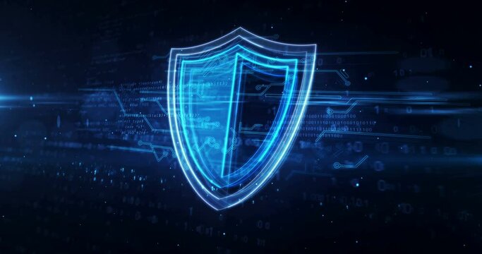 Cyber security concept with shield symbol, privacy and computer protection icon loop animation. Futuristic abstract background 3d rendering.