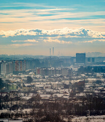 Ivano-Frankivsk city in haze on a winter day