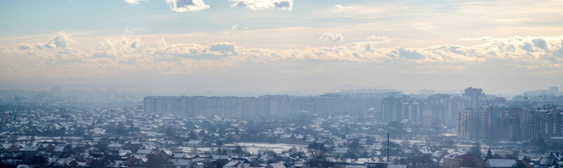 Ivano-Frankivsk city in haze on a winter day