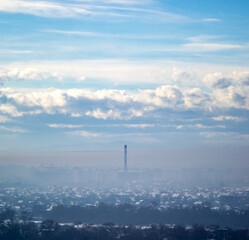 Ivano-Frankivsk city in haze on a winter day