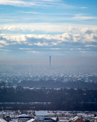 Ivano-Frankivsk city in haze on a winter day