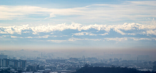 Fototapeta na wymiar Ivano-Frankivsk city in haze on a winter day