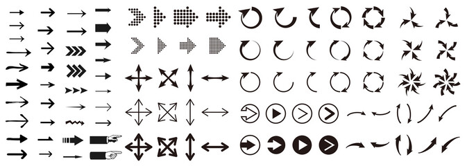 白黒矢印ベクターアイコンセット