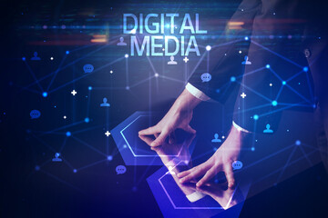 Navigating social networking with DIGITAL MEDIA inscription, new media concept