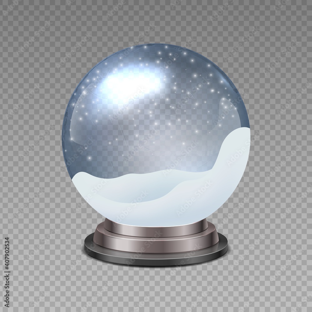 Poster snow ball. realistic christmas snowglobe on transparent background. 3d blank shiny souvenir with whi