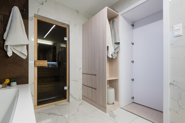 Fototapeta na wymiar Interior of bathroom in modern house
