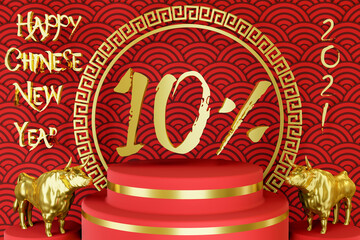 Number for promotion or discount or Vat or Tax for Advertising . Happy Chinese new Year 2021 The year of  ox or cow.  3D render