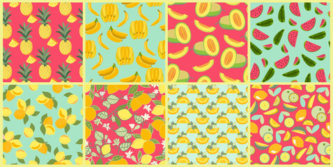 colorful summer patterns with tropical fruits.
