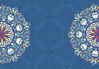 Indian floral paisley ornament pattern. Ethnic Mandala towel, yoga mat print. Vector Henna tattoo style. Can be used for textile, greeting business card background, coloring book, phone case