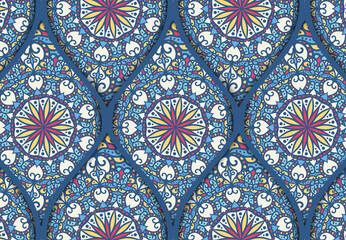 Indian floral paisley ornament pattern. Ethnic Mandala towel, yoga mat print. Vector Henna tattoo style. Can be used for textile, greeting business card background, coloring book, phone case