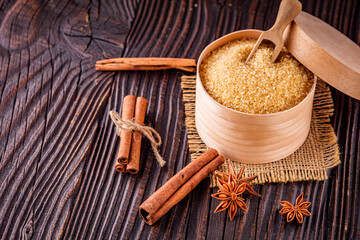 cane brown sugar on a white acrylic background