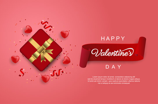 Valentine's day romantic with red gift box background