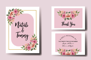 Wedding invitation floral watercolor hand drawn Flowers design Invitation Card Template Printable Size