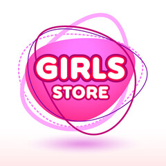 Vector glamour badge Girls Store. Pink Isolated Element for Graphic Design