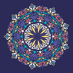 Indian floral paisley ornament pattern. Ethnic Mandala towel, yoga mat print. Vector Henna tattoo style. Can be used for textile, greeting business card background, coloring book, phone case