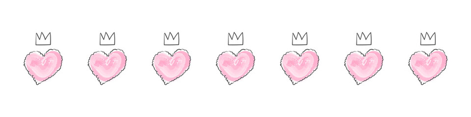 Hearts with crowns. Valentines day background. Hand drawn Hearts. Trendy design. Vector illustration